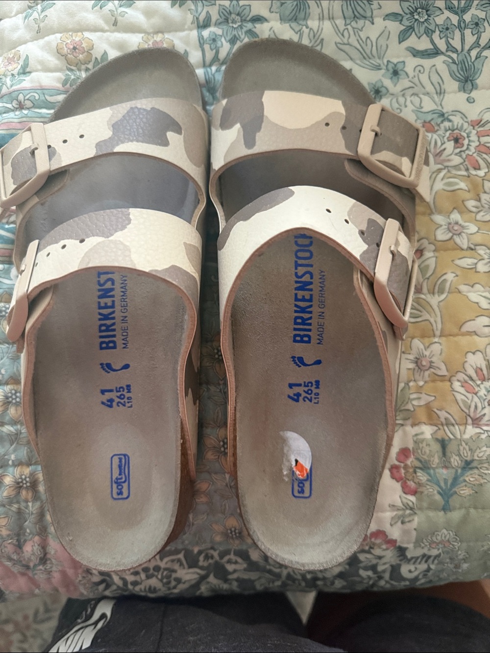 Birkenstock women Two-Strap Sandals in Beige Camo NWOT